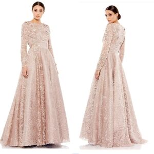 Mac Duggal Embellished Illusion Long Sleeve Gown